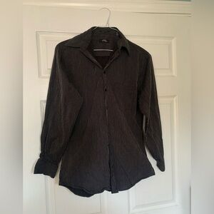 Alfani Fitted Men’s Dress Shirt Black White Pinstripe Size 15 32/33 Button Front